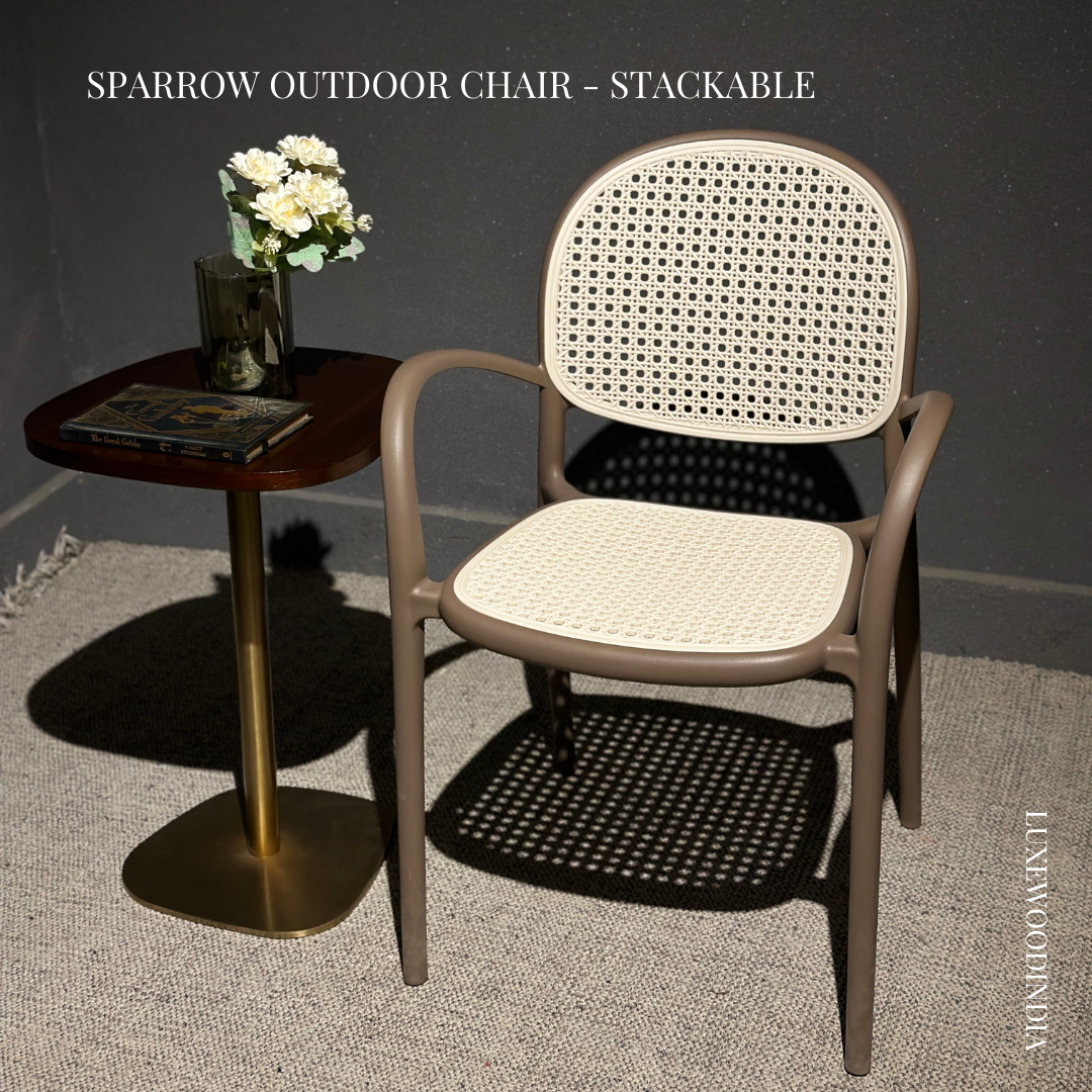 SPARROW OUTDOOR STACKABLE CHAIR WITH CANE MESH - BEIGE