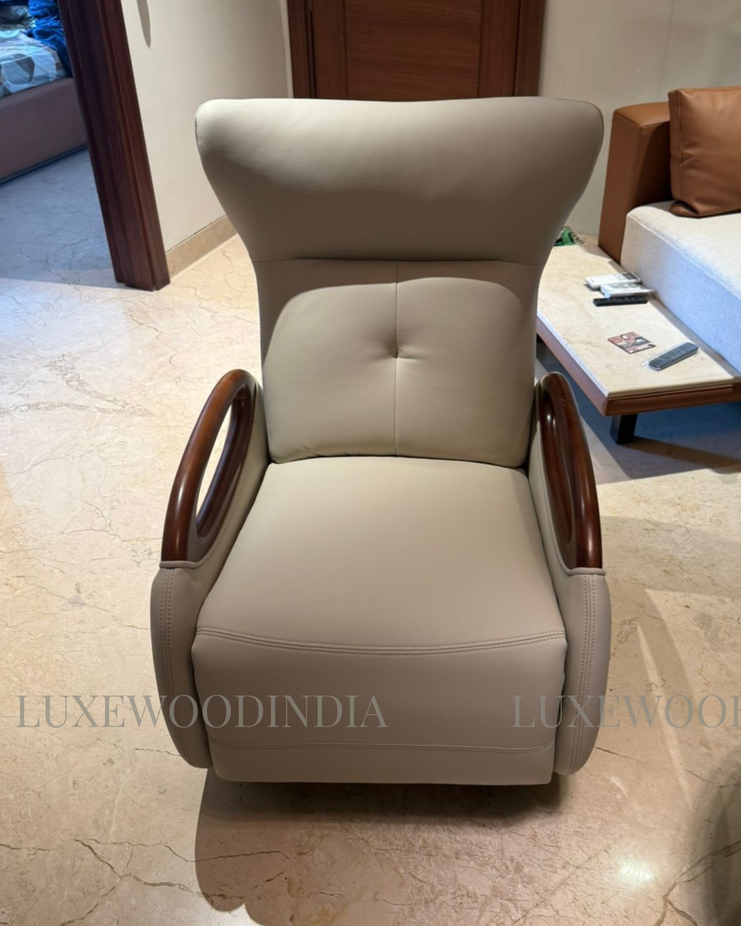 CHLOE MANUAL RECLINER CHAIR - 3 IN 1 - ROCKING , ROTATING & RECLINING - BEIGE