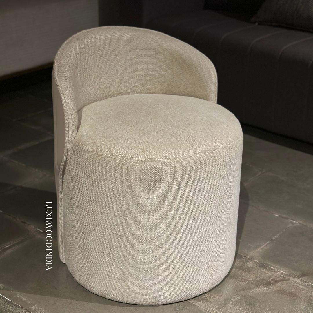 MANDIR POUFFE - BEIGE & OFF WHITE FLUTED