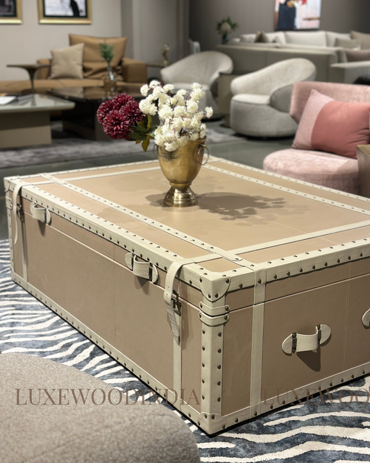 BOB LEATHER GENUINE TRUNK / TABLE  WITH STORAGE - BEIGE