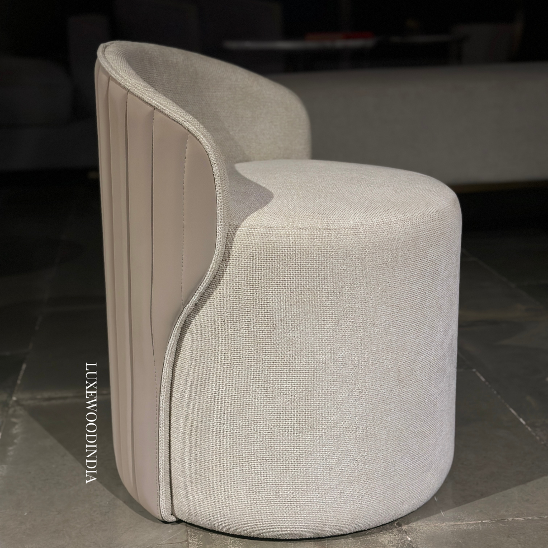 MANDIR POUFFE - BEIGE & OFF WHITE FLUTED