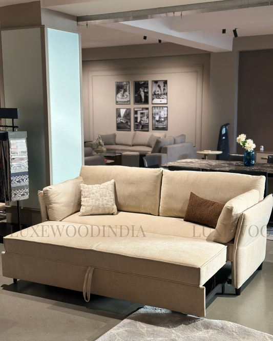 SOFA CUM BED / MANUAL PULL OUT SOFA  ( DAY BED ) - CREAM / Fluted
