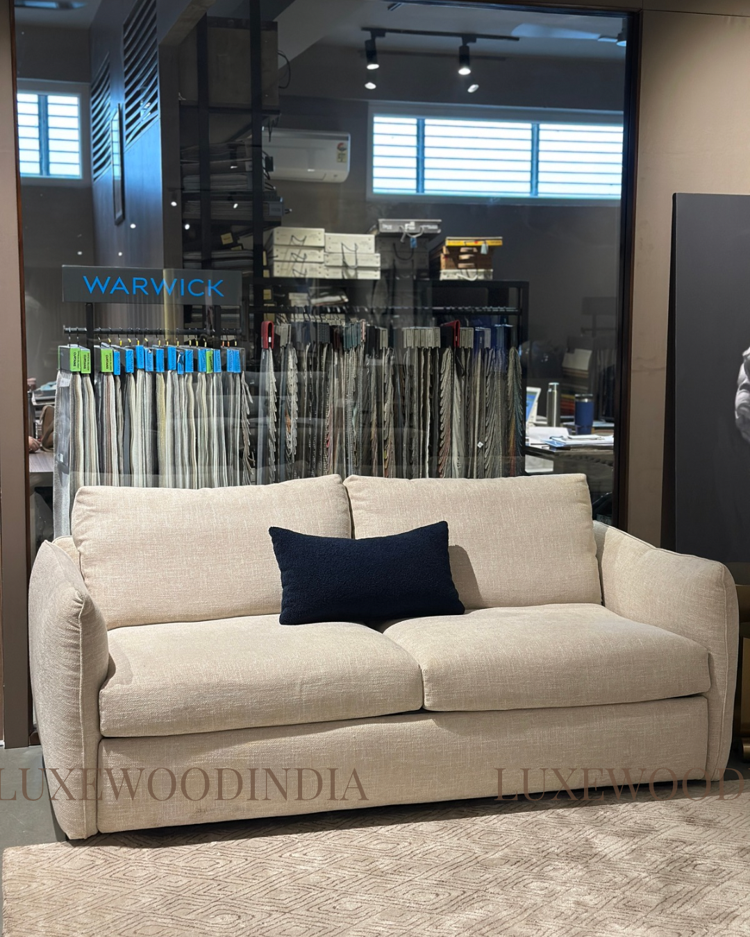 SOFA CUM BED WITH MATTRESS ( QUEEN SIZE ) - CREAM / JUTE