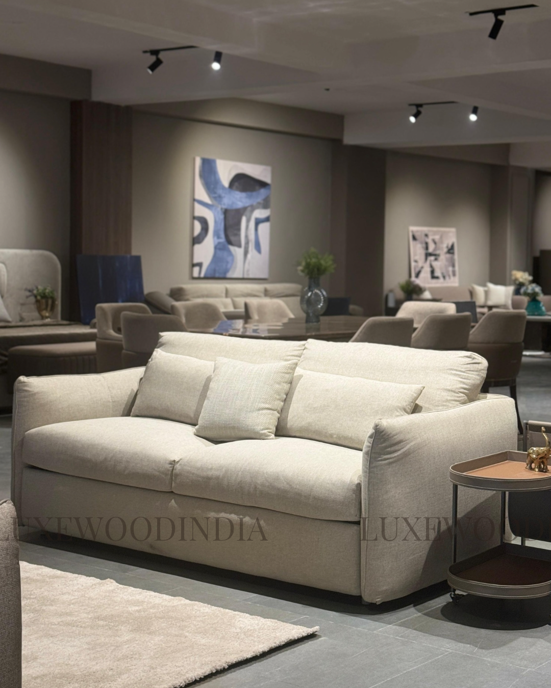 SOFA CUM BED WITH MATTRESS ( QUEEN SIZE ) - CREAM / JUTE