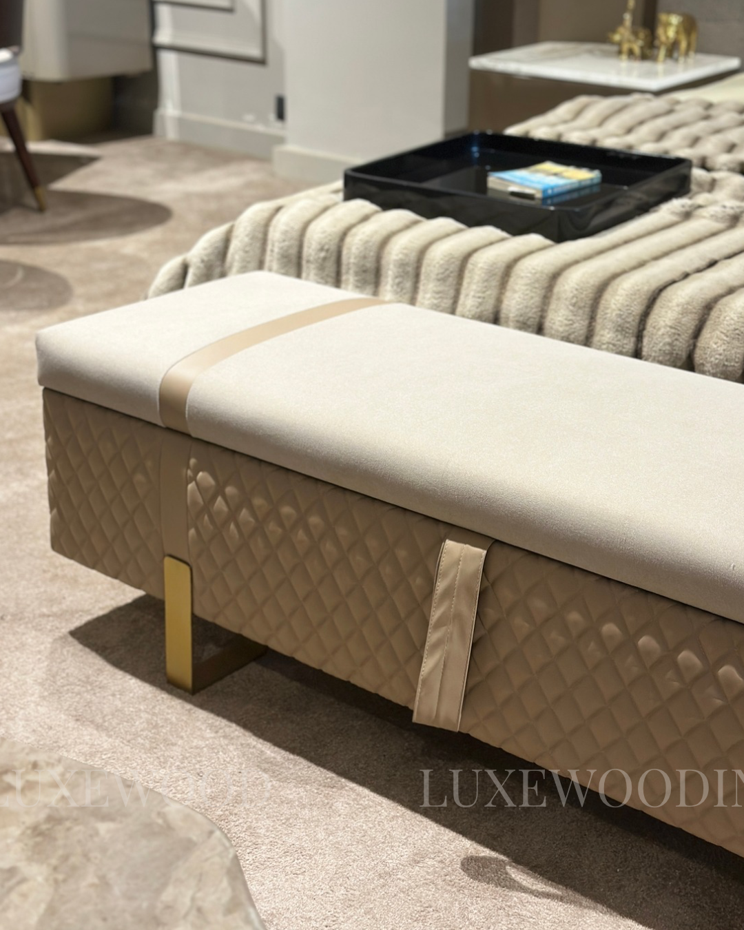 ZOE OTTOMAN / BENCH WITH STORAGE ( BEIGE / CREAM / WHITE / TAN )