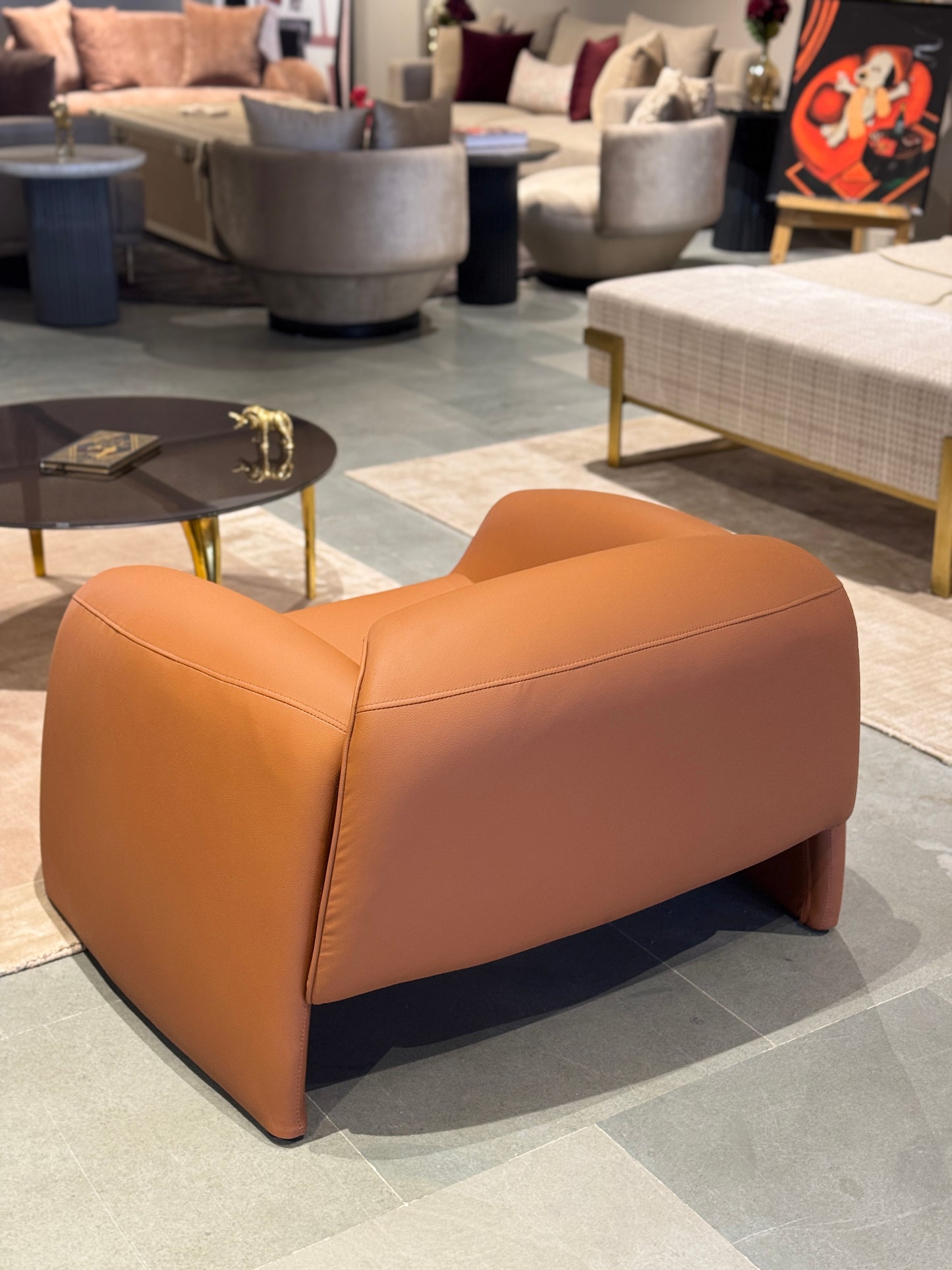 MAY LOUNGE CHAIR - TAN/ RUST ORANGE